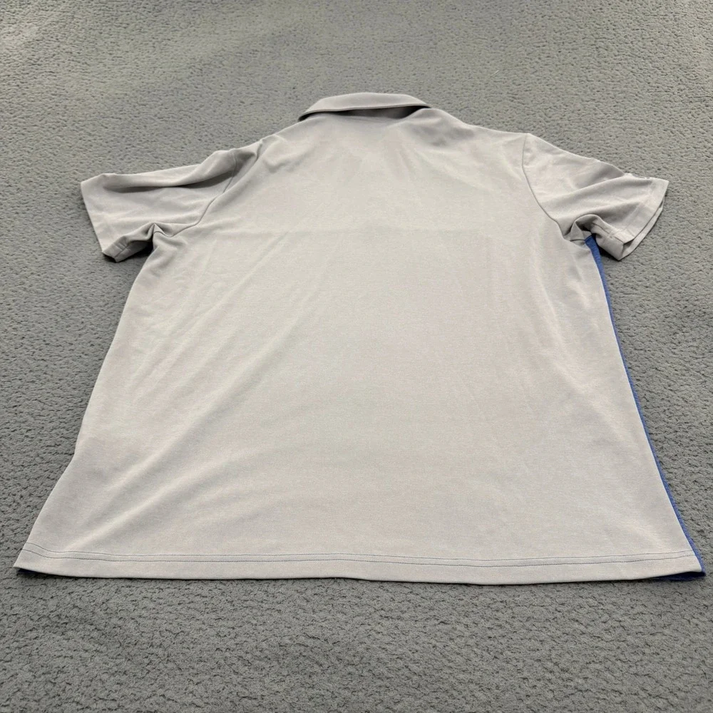 Adidas Golf Polo Shirt Mens XL Gray Blue Colorblock Striped Short Sleeve Logo
